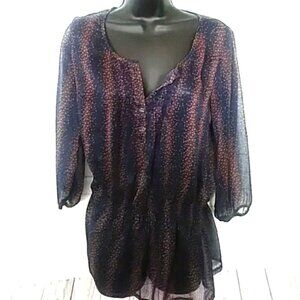Criss cross Blouse Size Medium Women's Cottagecore boho semi sheer Shirt